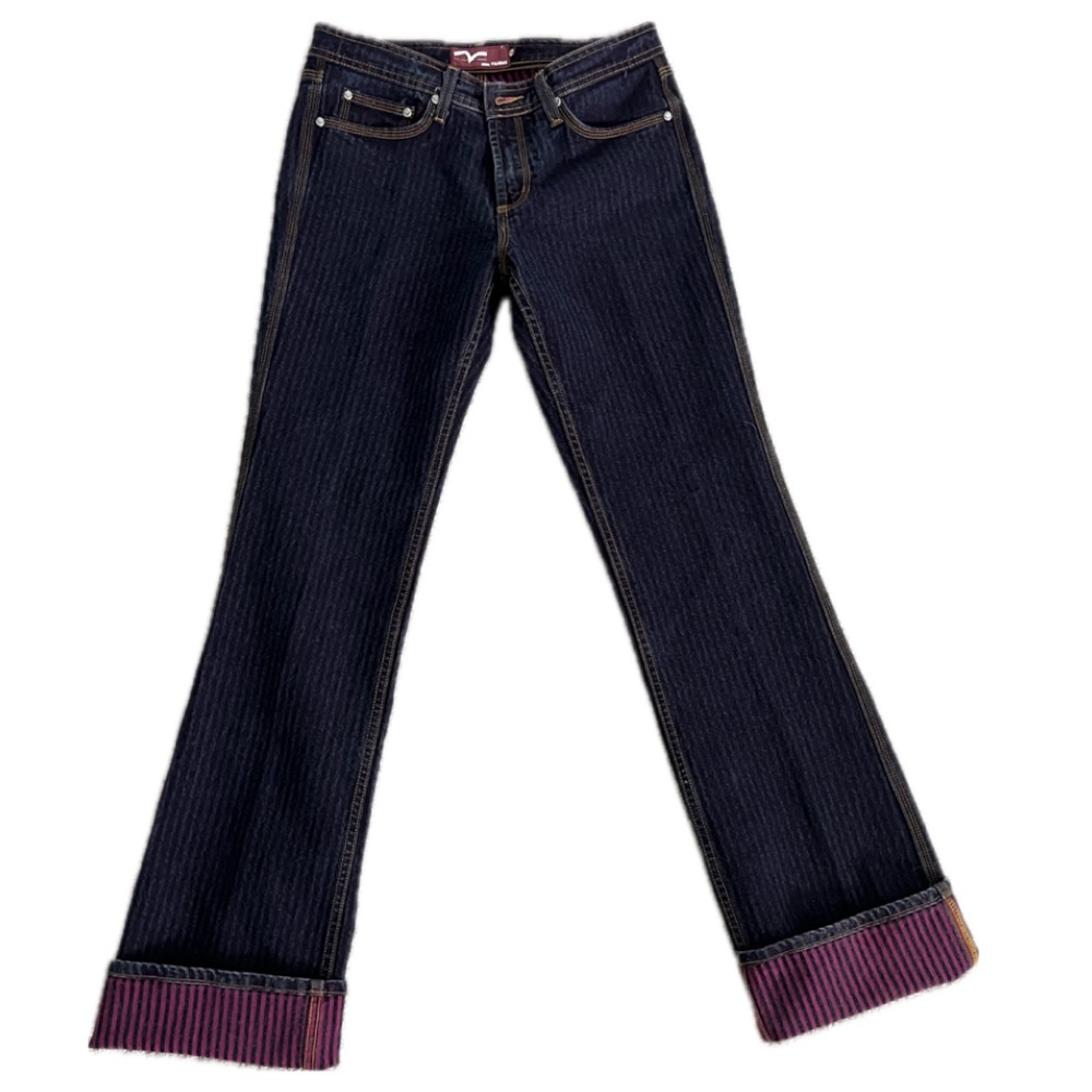 Vintage Miss Vigoss pink striped,mid-rise, straight leg,contrast stitching jeans